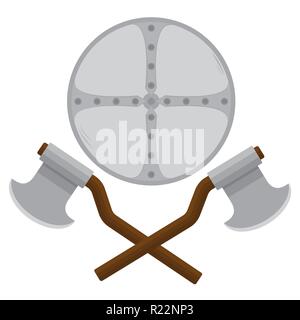 Schild und Axt cartoon Vector Illustration für Web und Print mittelalterliche. Stock Vektor