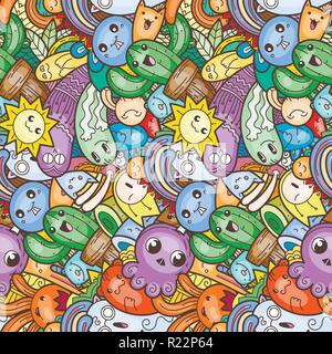 Lustige doodle Monster auf nahtlose Muster für Drucke, Karten, Designs und Malbücher. Vector Illustration Stock Vektor