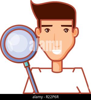 Mann mit Suche Lupe Vector Illustration Design Stock Vektor