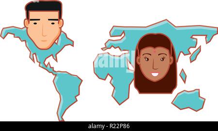 Erde Karte mit Kopf von Menschen Vector Illustration Design Stock Vektor
