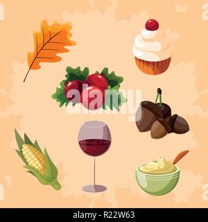 Tanksgiving essen Symbole Vector Illustration Design Stock Vektor