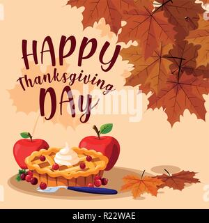 Torte mit Äpfeln für thanksgiving Tag Vector Illustration Design Stock Vektor