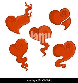 Diy-Set von fünf Dekorative isoliert, romantische curly Herzen im Cartoon Stil mit wirbelt. Stock Vektor
