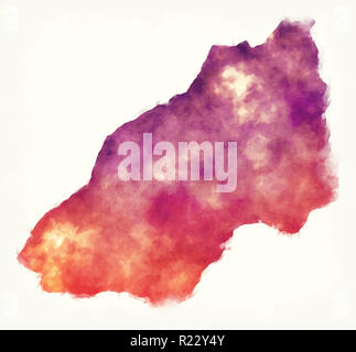 Tumbes region Aquarell Karte von Peru vor einem weißen Hintergrund Stockfoto