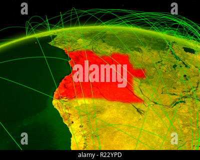 Angola auf Digital Planet Erde mit internationalen Netzwerk für Kommunikation, Reisen und Verbindungen. 3D-Darstellung. Elemente dieses Bild Stockfoto