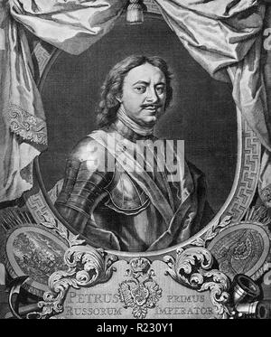 PETER DER GROSSE (1672-1725) Russischer Kaiser und Zaren auf einem Stich von 1720 Stockfoto