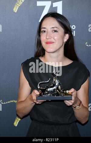 LOCARNO, Schweiz - 11.August 2018: dominga Sotomayor gewinnt den Leoparden für die Beste Regie (Ph: Mickael Chavet) Stockfoto