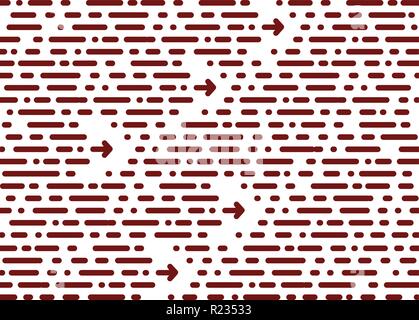 Nahtlose chaotischen Muster. horizontale Streifen und Punkten. Gepunktete Linien und Punkte Grafik Design. Rot Abstrakt Hintergrund. Vector Illustration. Stock Vektor