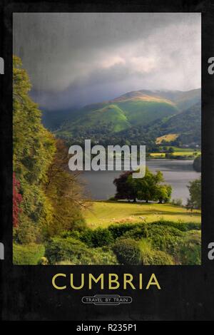 Vintage Railway style Poster mit im Alter von Marken und malerische beenden Stockfoto