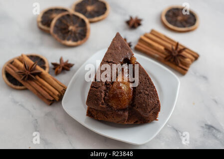 Schoko Birnen Kuchen Stockfoto