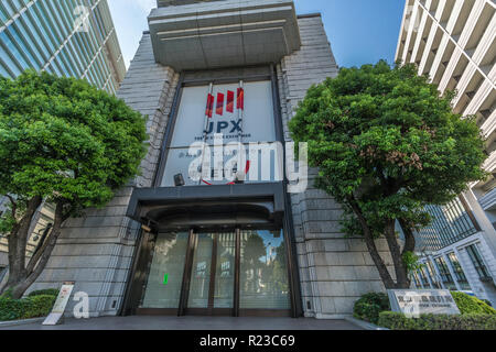 Tokio, Chuo Ward - 26. August 2018: Tokyo Stock Exchange Gebäude (shokentorihikijo). In Nihonbashi Kabutocho Bezirk entfernt. Stockfoto