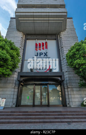 Tokio, Chuo Ward - 26. August 2018: Tokyo Stock Exchange Gebäude (shokentorihikijo). In Nihonbashi Kabutocho Bezirk entfernt. Stockfoto