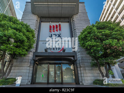 Tokio, Chuo Ward - 26. August 2018: Tokyo Stock Exchange Gebäude (shokentorihikijo). In Nihonbashi Kabutocho Bezirk entfernt. Stockfoto