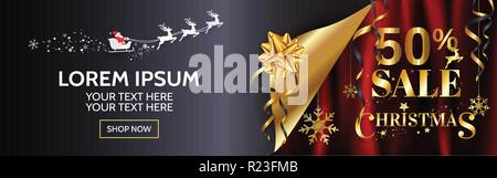 Weihnachten Verkauf 50% breite Fahne template Design für Poster curl, Webbanner, Broschüre, Flyer, Einladung Karte mit kopieren. EPS 10 Vektor illus Stock Vektor