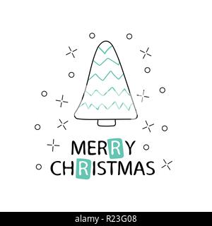 Hand Weihnachtsbaum mit einer Phrase Frohe Weihnachten gezeichnet. Stock Vektor