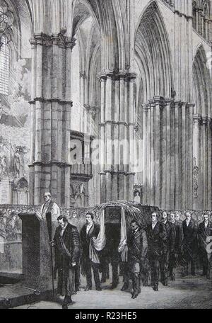 David Livingstone (1813-1873), schottischer Missionar Arzt und Entdecker von Afrika. Livingstone's Beerdigung in der Westminster Abbey 1873. Stockfoto