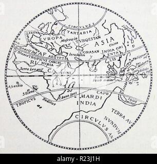 Die Silberne Karte der Welt. Die Hälfte der Strecke von Drake's Voyage Home aus Kalifornien in 1579-1580, durch die Spice Islands und den Indischen Ozean. Stockfoto