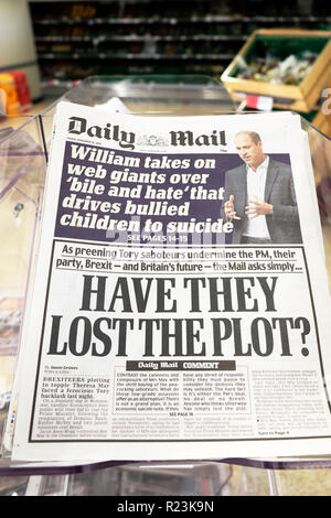 Daily Mail Schlagzeilen' haben Sie den Plot verloren?' auf Brexit in London, Großbritannien, 16. November 2018