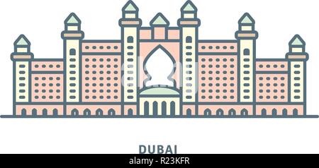 Atlantis The Palm Dubai Hotel Gebäude Symbol Leitung. Vector Illustration. Stock Vektor