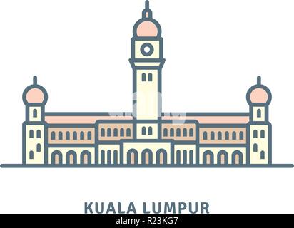 Kuala Lumpur Symbol Leitung. Sultan Abdul Samad Gebäude Vector Illustration. Stock Vektor