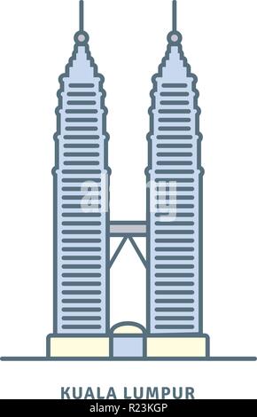 Malaysia Symbol Leitung. Die Petronas Towers in Kuala Lumpurvector Abbildung. Stock Vektor