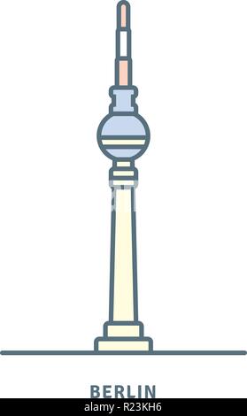 Berlin Symbol Leitung. Osten Berliner Fernsehturm und deutsche Flagge Vector Illustration. Stock Vektor