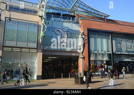Käufer betreten und verlassen Trinity Shopping Komplex Leeds yorkshire United Kingdom Stockfoto