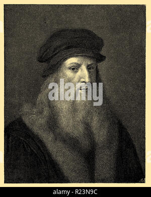 Leonardo da Vinci. Nach dem Selbstbildnis eingravierte von Raffael Morghen, Stockfoto