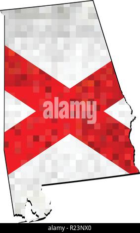 Grunge Alabama Karte mit Fahne im Inneren - Illustration, Karte von Alabama Vektor, Abstract grunge Mosaik Flagge Alabama Stock Vektor