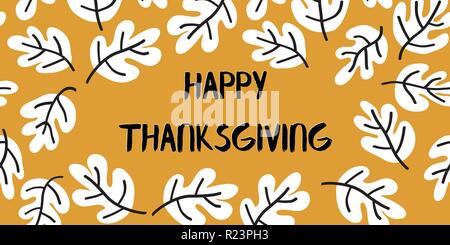 Happy Thanksgiving text Vector mit Doodle Blätter Stock Vektor