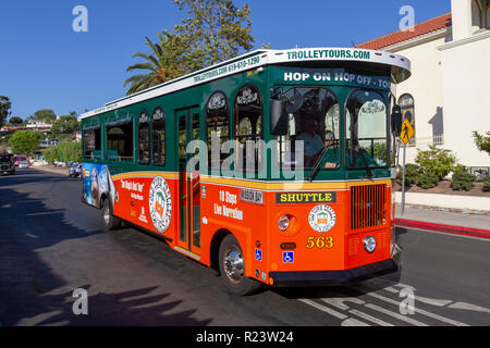 Old Town Trolley Tours Trolleybus, Old Town San Diego State Historic Park, San Diego, California, United States. Stockfoto