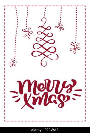 Weihnachten scandinavian Grußkarte mit Merry Xmas Kalligraphie schrift Text. Hand gezeichnet vector Abbildung: gedeiht. Isolierte Objekte Stock Vektor