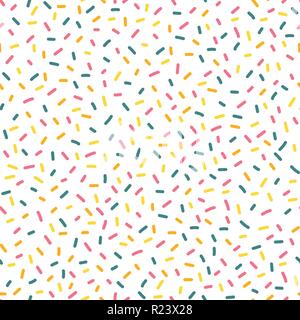 Dekorative party besprüht nahtlose Vektor Muster wiederholen. Blau, Gelb und Pink Candy Kids Party Einrichtung auf weißem Hintergrund. Ideal für Geburtstag, Karte, Einladung, Verpackung, Feier, Kinder, Bäckerei Stock Vektor