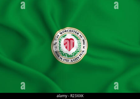 Worcester Massachusetts 3D wehende Flagge Abbildung. Textur kann als Hintergrund verwendet werden. Stockfoto