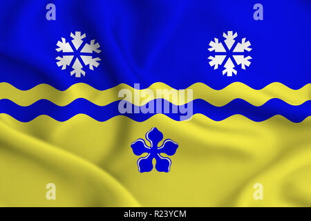 Prince George British Columbia 3D wehende Flagge Abbildung. Textur kann als Hintergrund verwendet werden. Stockfoto