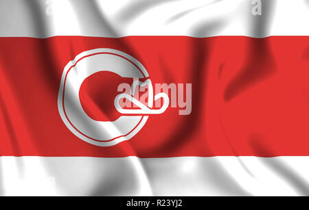 Calgary, Alberta 3D wehende Flagge Abbildung. Textur kann als Hintergrund verwendet werden. Stockfoto