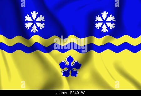 Prince George British Columbia 3D wehende Flagge Abbildung. Textur kann als Hintergrund verwendet werden. Stockfoto