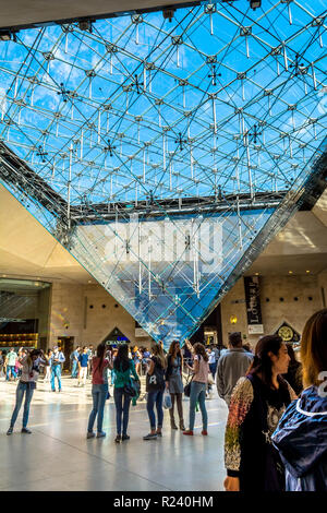 PARIS, Frankreich, 26. Mai 2015: Der Louvre Museum in Paris. Die Geschichte des weltberühmten Museum geht zurück 800 Jahre kontinuierliche Transformationen Stockfoto