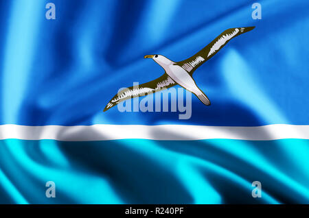 Midway Inseln 3D winken und closeup flag Abbildung mit Reflexionen. Verwendbar für Hintergrund und Textur. Stockfoto