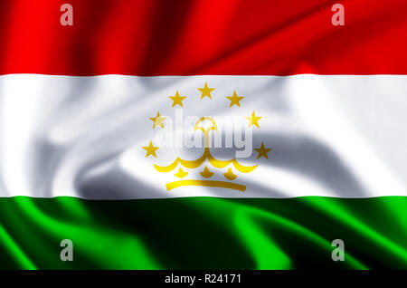 Tadschikistan 3D winken und closeup flag Abbildung mit Reflexionen. Verwendbar für Hintergrund und Textur. Stockfoto