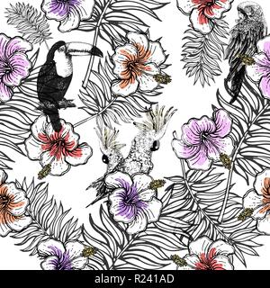 Nahtlose Muster von Hand gezeichnete Skizze Stil Blumen und Pflanzen auf weißem Hintergrund. Vector Illustration. Stock Vektor