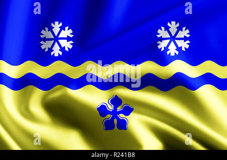 Prince George British Columbia 3D winken und closeup flag Abbildung mit Reflexionen. Verwendbar für Hintergrund und Textur. Stockfoto