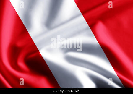 Peru 3D winken und closeup flag Abbildung mit Reflexionen. Verwendbar für Hintergrund und Textur. Stockfoto