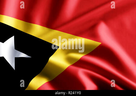 Osttimor 3D winken und closeup flag Abbildung mit Reflexionen. Verwendbar für Hintergrund und Textur. Stockfoto