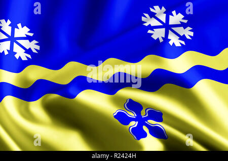 Prince George British Columbia 3D winken und closeup flag Abbildung mit Reflexionen. Verwendbar für Hintergrund und Textur. Stockfoto