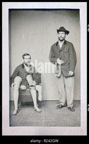 A. A. Marks Werbung Karte, zeigt einen Kunden halten und tragen seine Beinprothese Ende 1800 s Stockfoto
