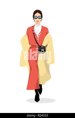 Frauen gekleidet in stilvollem trendige Kleidung - weibliche Modeillustration Stock Vektor