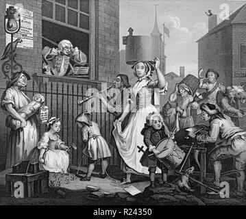 Kupferstich von britischen Künstler & Stecher, William Hogarth 1697-1764: Die wütenden Musiker 1741 18. Stockfoto