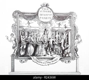 Kupferstich von britischen Künstler & Stecher, William Hogarth 1697-1764: Ticket für das Theater aus dem 18. Jahrhundert Stockfoto