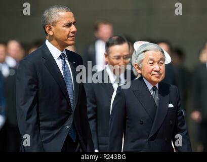 US-Präsident Barack Obama und der japanische Kaiser Akihito 2014 Stockfoto